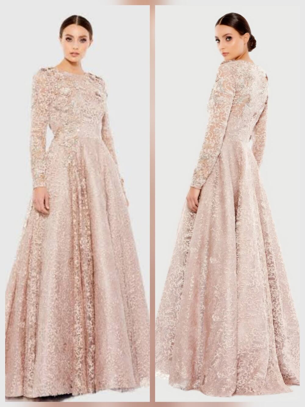 Mac Duggal - Long flowing pink dress with long sleeves